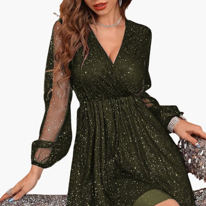 Sparkly V Neck Mini Party Dress