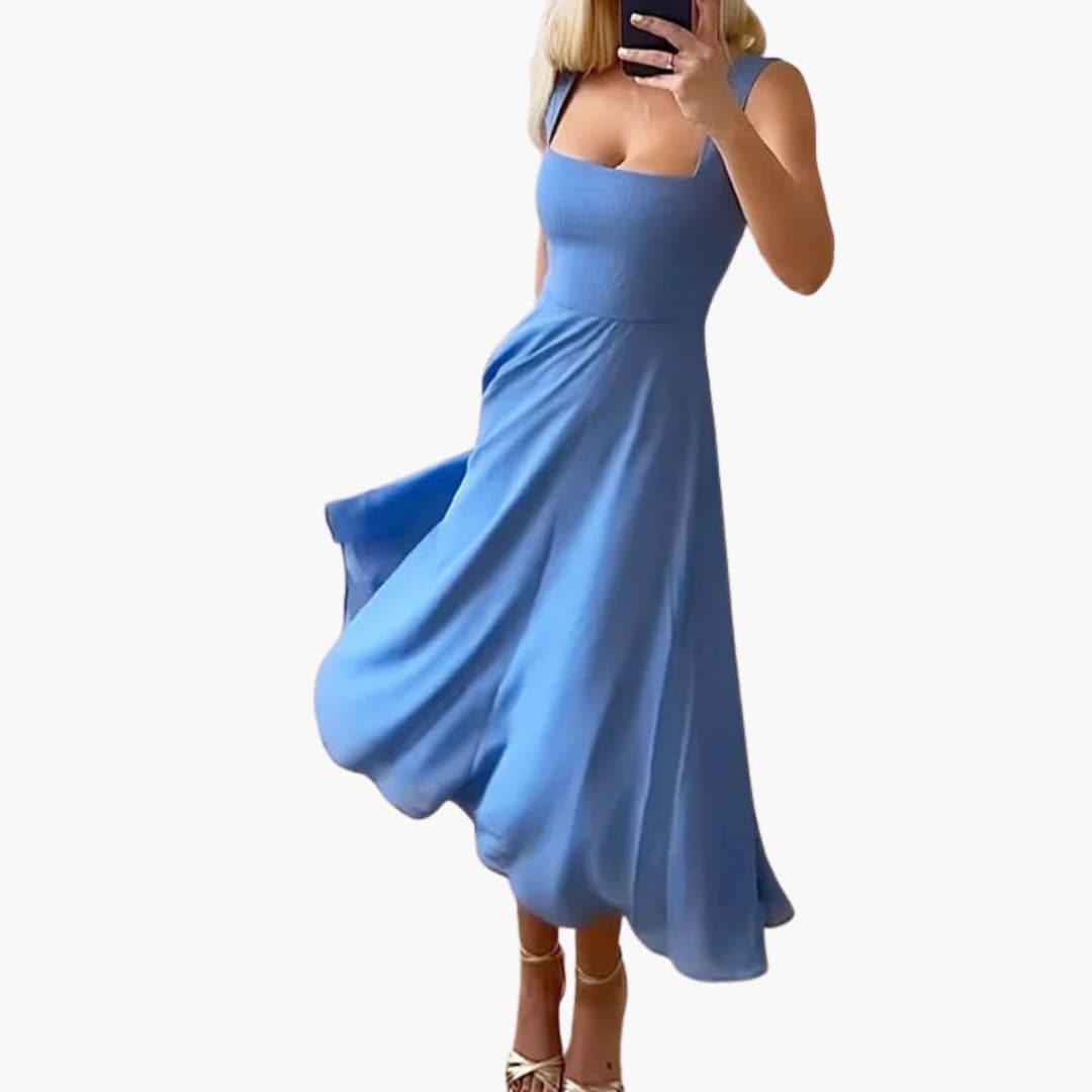 Summer Tank Dress with Round Neck and Flowy Skirt