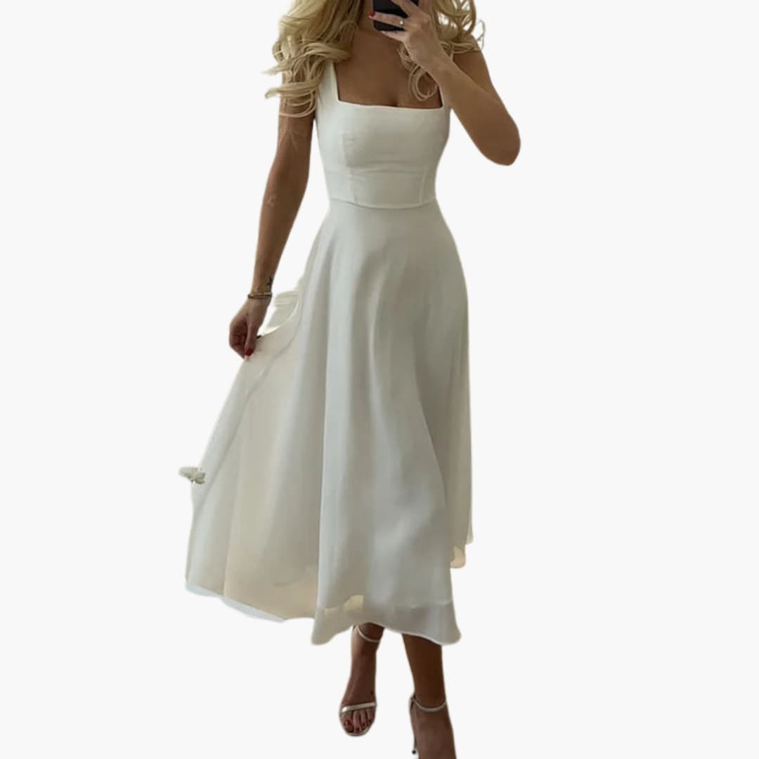 Summer Tank Dress with Round Neck and Flowy Skirt - Olytrend