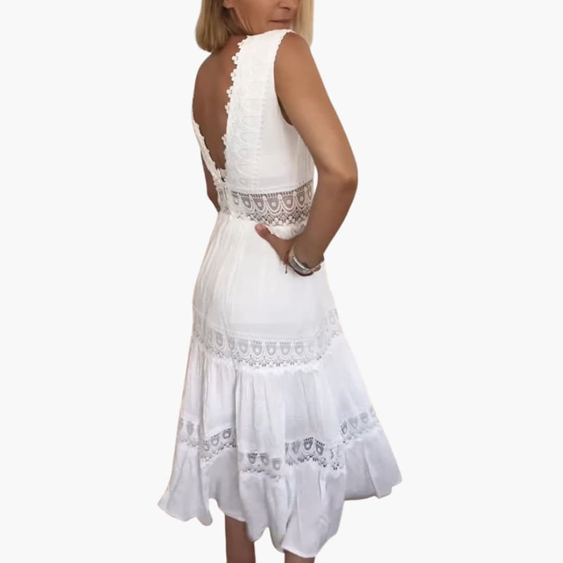 Elegant Lace V-Back Maxi Dress for Women