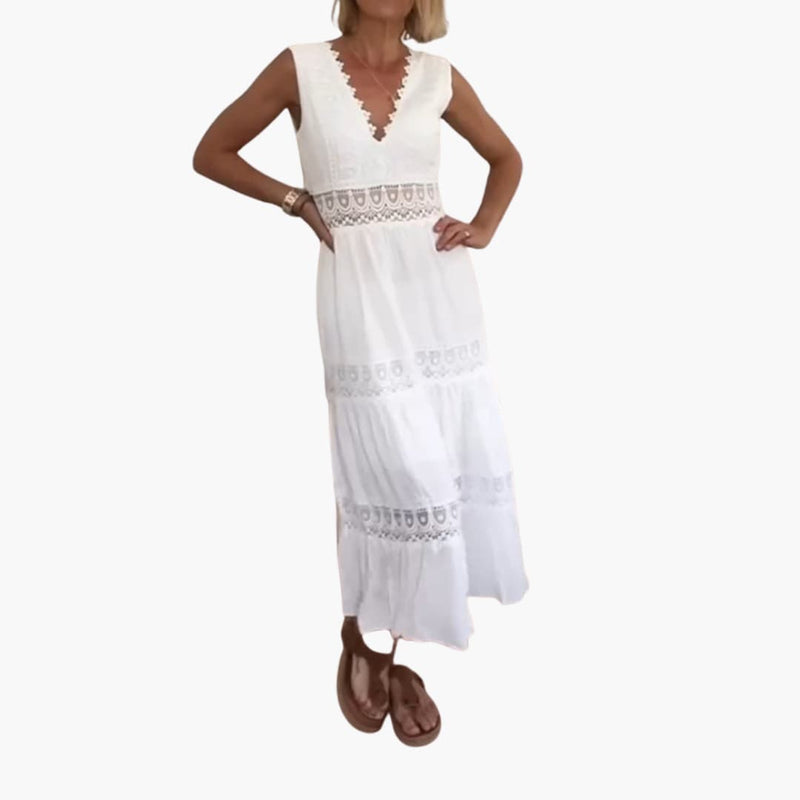 Elegant Lace V-Back Maxi Dress for Women - Olytrend