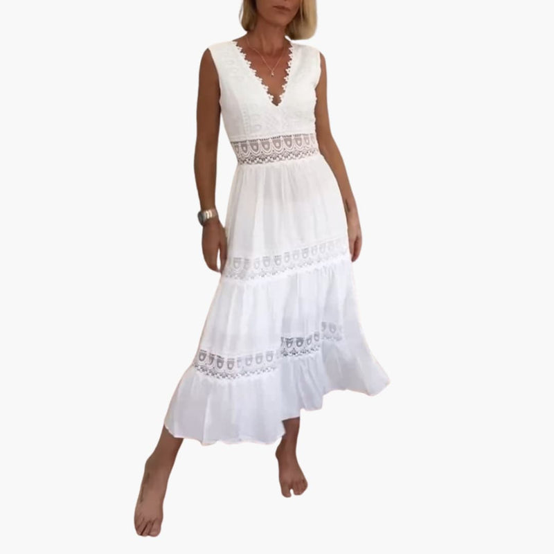 Elegant Lace V-Back Maxi Dress for Women