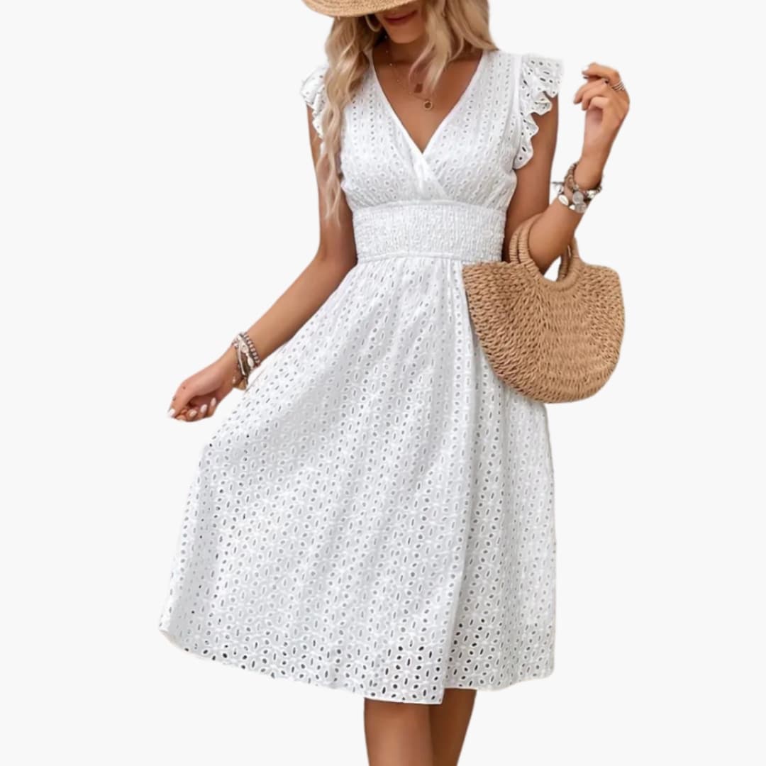 Elegant V Neck Lace Summer Dress for Women - Olytrend