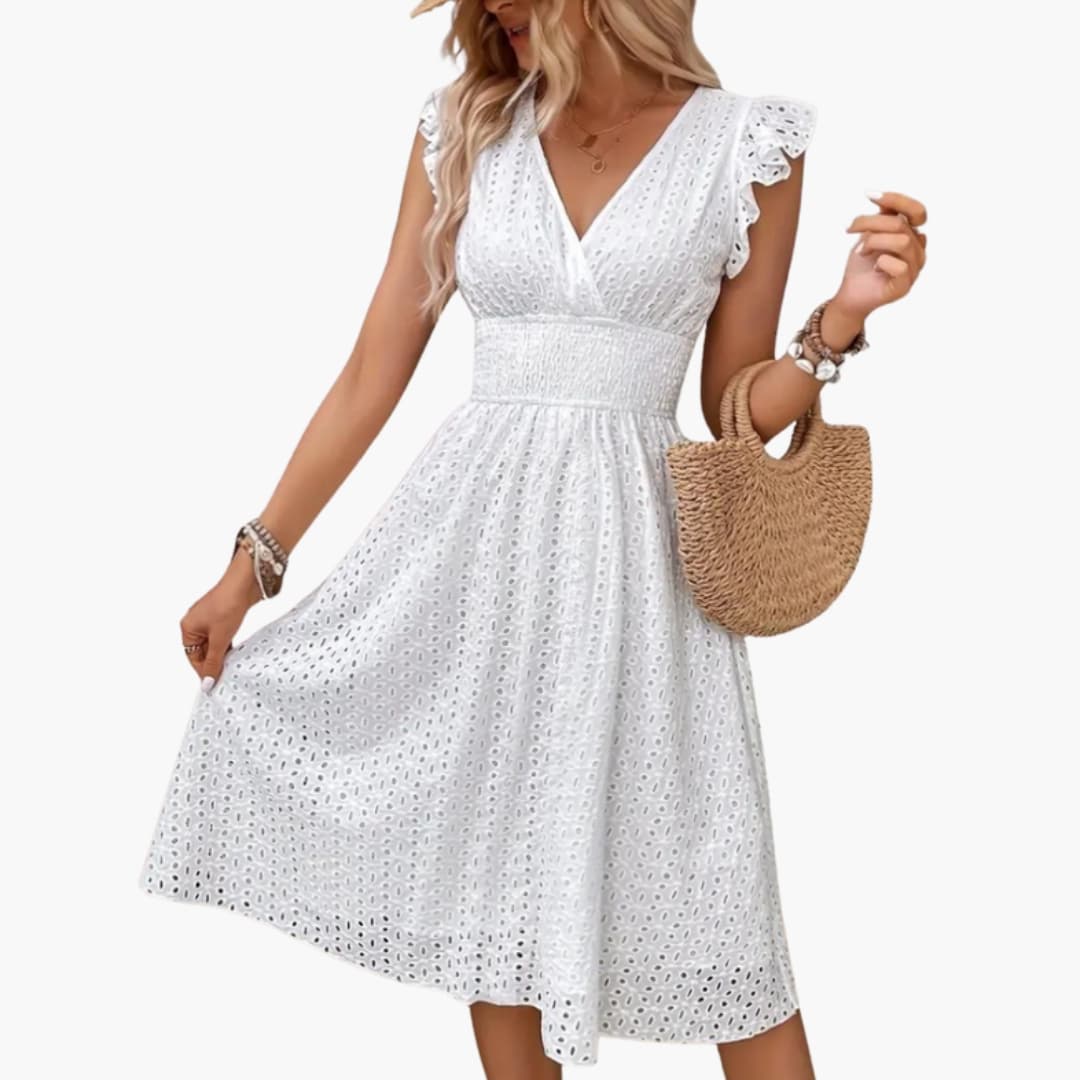 Elegant V Neck Lace Summer Dress for Women