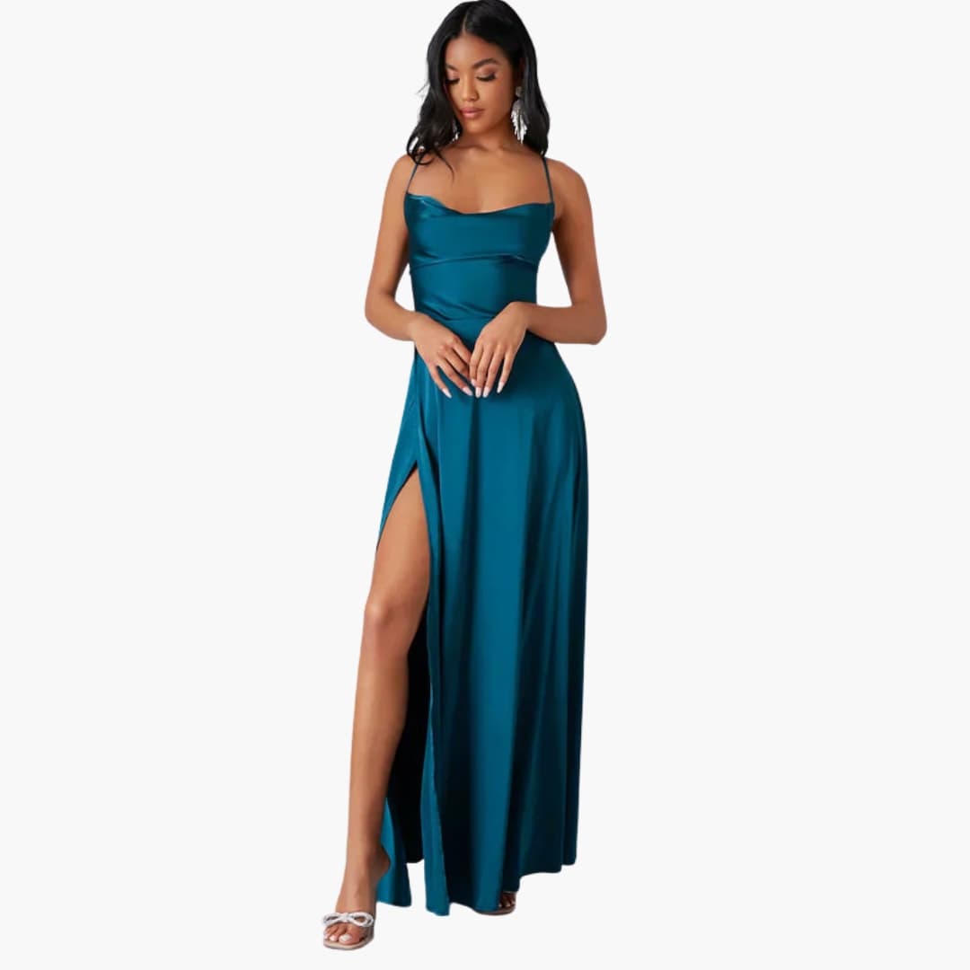Summer Strapless Maxi Dress with Braided Back and Round Neck