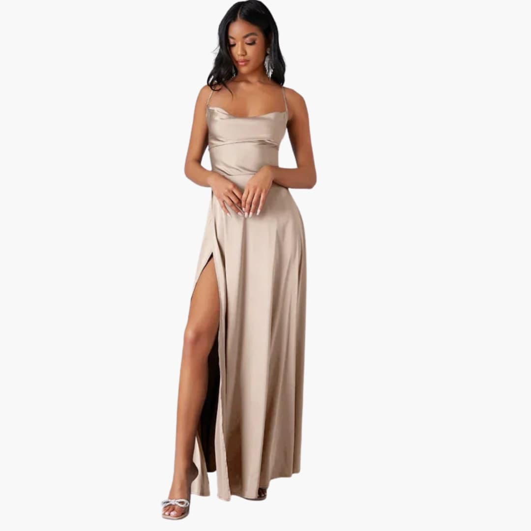 Summer Strapless Maxi Dress with Braided Back and Round Neck