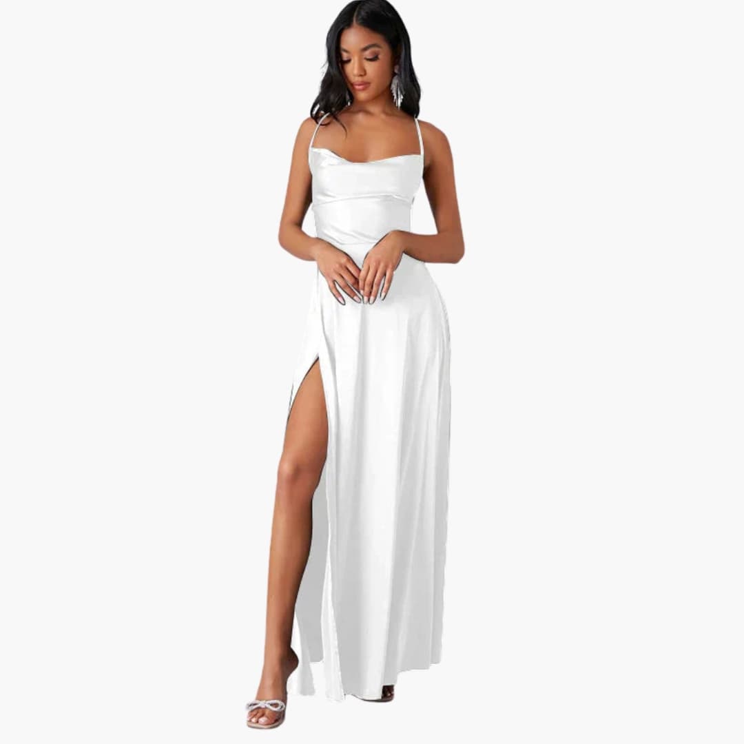 Summer Strapless Maxi Dress with Braided Back and Round Neck
