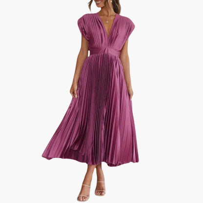 Women's Summer V Neck Waist Dress with Flowy Skirt