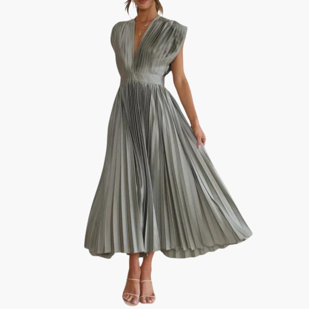 Women's Summer V Neck Waist Dress with Flowy Skirt - Olytrend