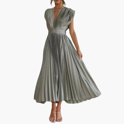 Women's Summer V Neck Waist Dress with Flowy Skirt - Olytrend