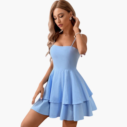 Women's Summer Sleeveless Mini Dress with Flowy Skirt