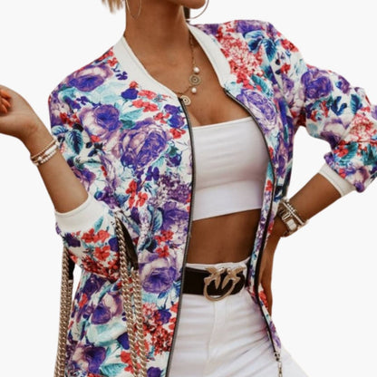 Fashionable Ladies Zip Up Floral Jacket