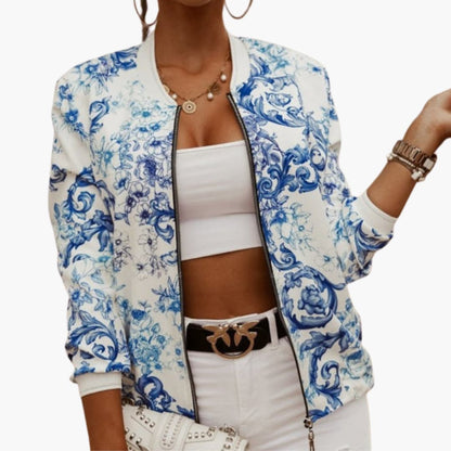Fashionable Ladies Zip Up Floral Jacket