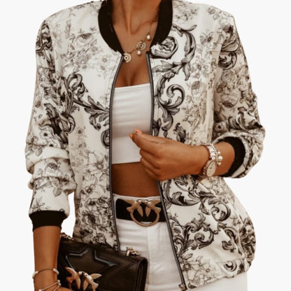Fashionable Ladies Zip Up Floral Jacket