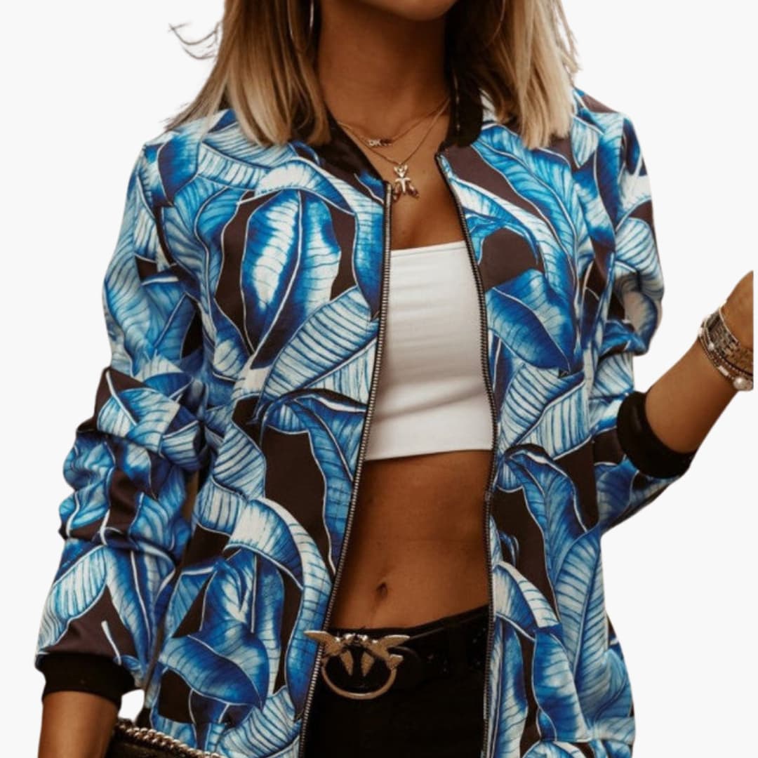 Fashionable Ladies Zip Up Floral Jacket