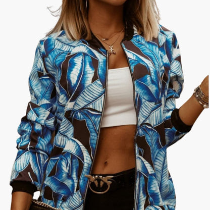 Fashionable Ladies Zip Up Floral Jacket