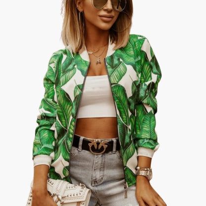 Fashionable Ladies Zip Up Floral Jacket