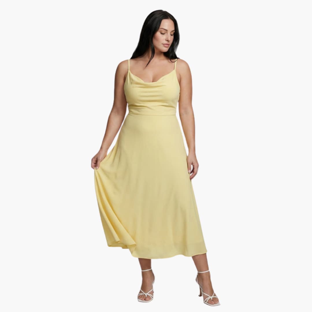 Elegant V Neck Maxi Dress with Back Tie Waist - Olytrend