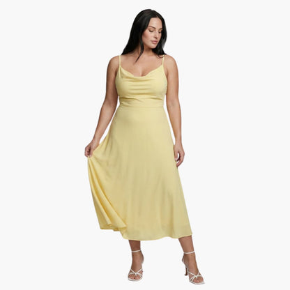 Elegant V Neck Maxi Dress with Back Tie Waist - Olytrend