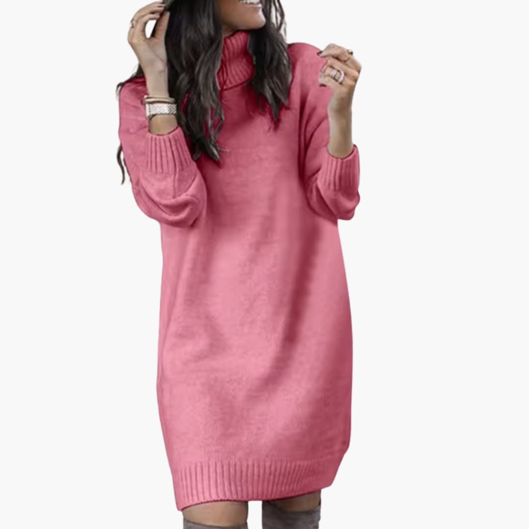 Ladies' Crew Neck Warm Sweater Dress with Long Sleeves - Olytrend