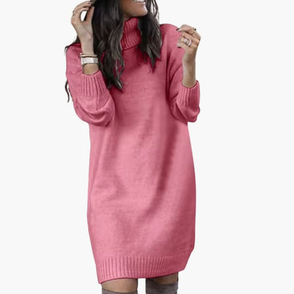 Ladies' Crew Neck Warm Sweater Dress with Long Sleeves - Olytrend