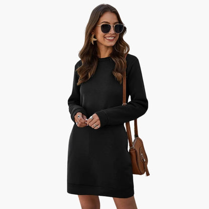 Ladies Casual Crew Neck Long Sleeve Dress - Olytrend