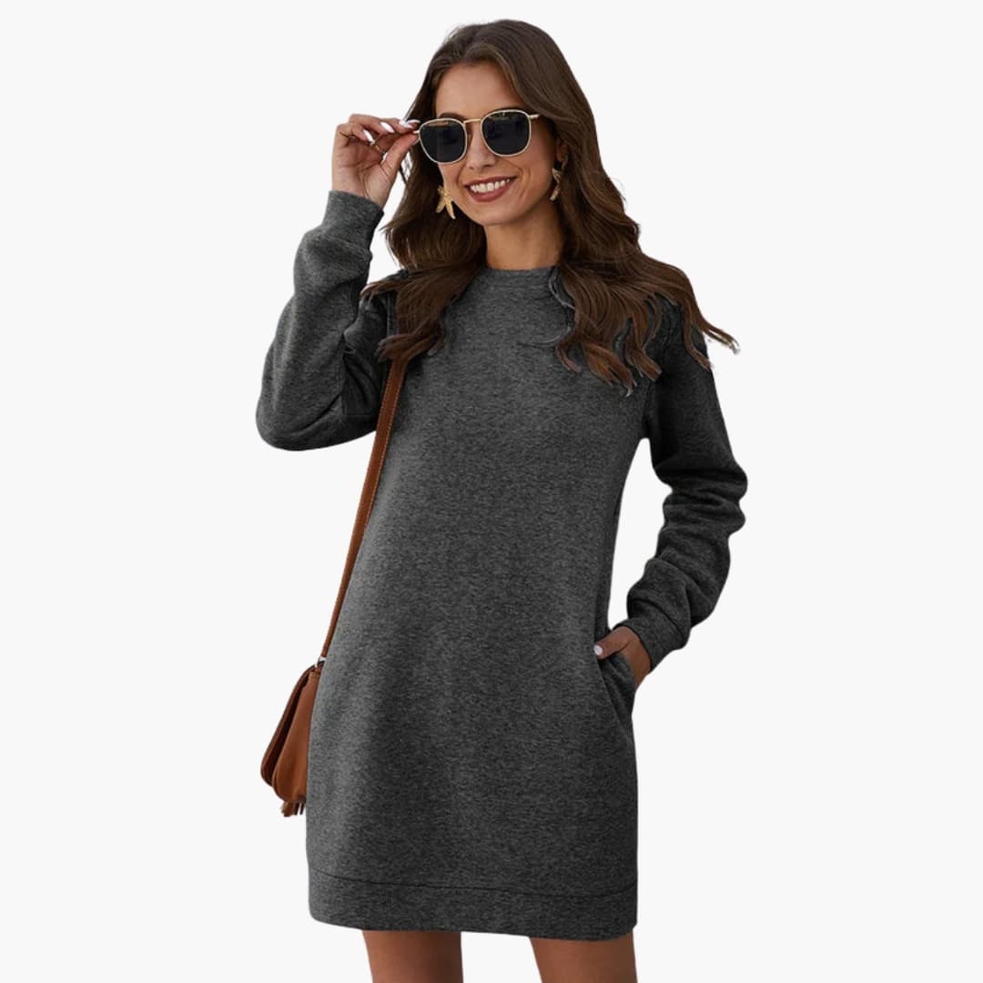 Ladies Casual Crew Neck Long Sleeve Dress