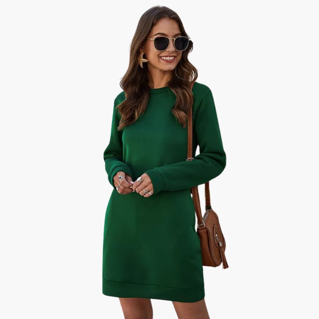 Ladies Casual Crew Neck Long Sleeve Dress