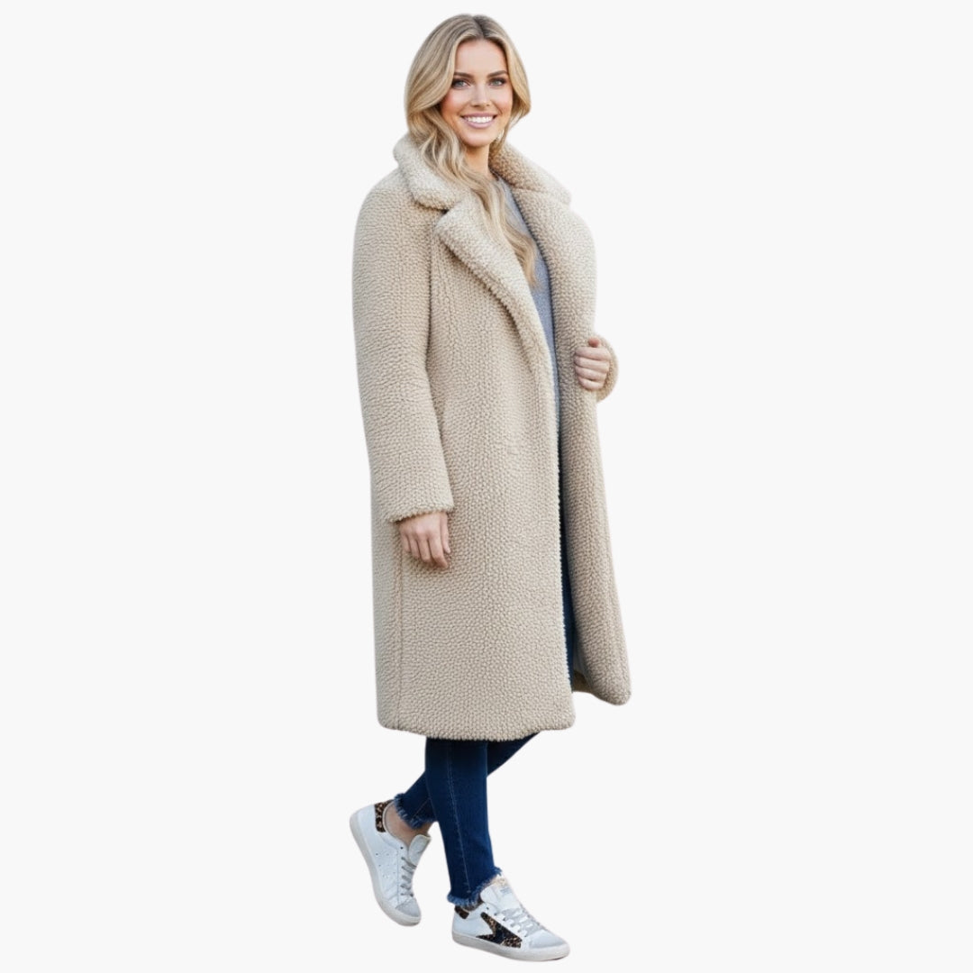 Luxurious Faux Fur Women's Long Coat with Wide Collar