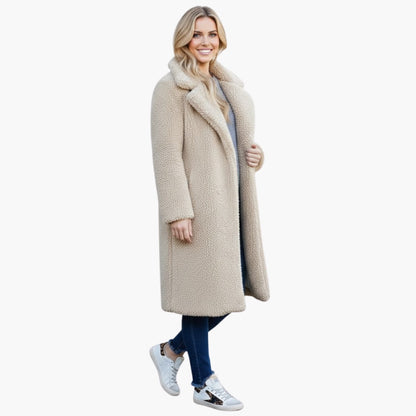 Luxurious Faux Fur Women's Long Coat with Wide Collar