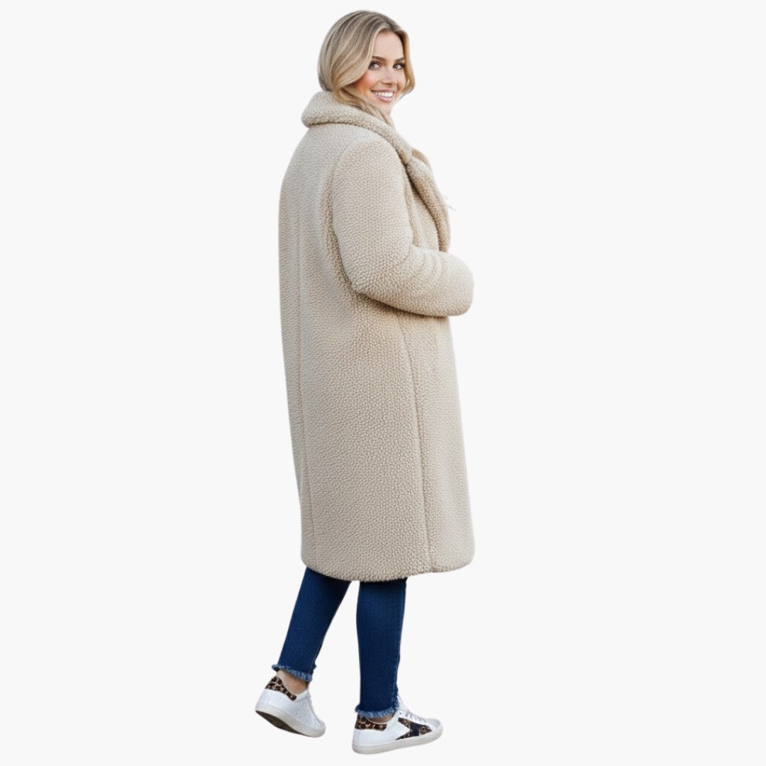 Luxurious Faux Fur Women's Long Coat with Wide Collar
