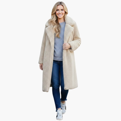 Luxurious Faux Fur Women's Long Coat with Wide Collar - Olytrend