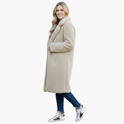 Luxurious Faux Fur Women's Long Coat with Wide Collar