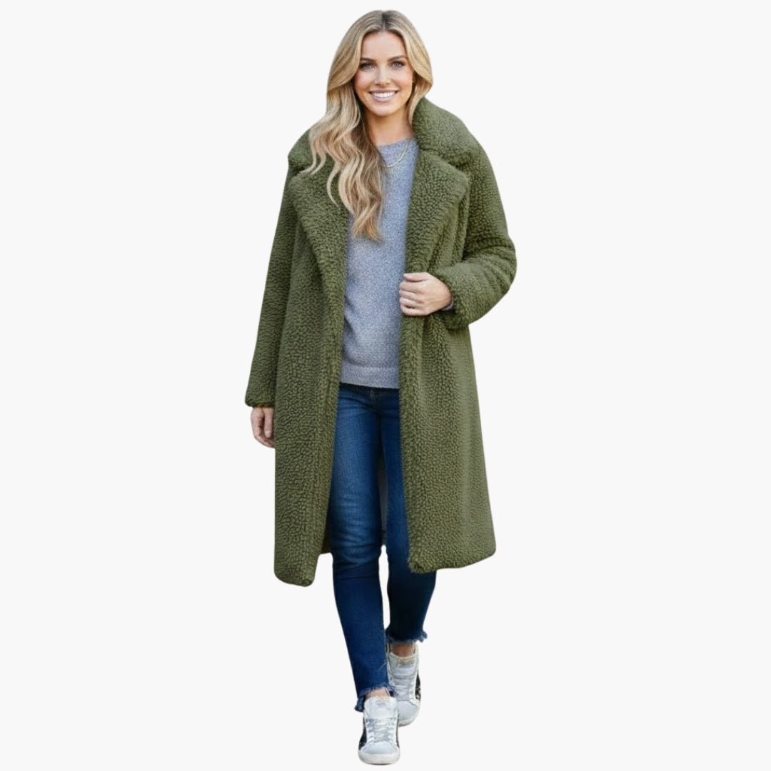 Luxurious Faux Fur Women's Long Coat with Wide Collar