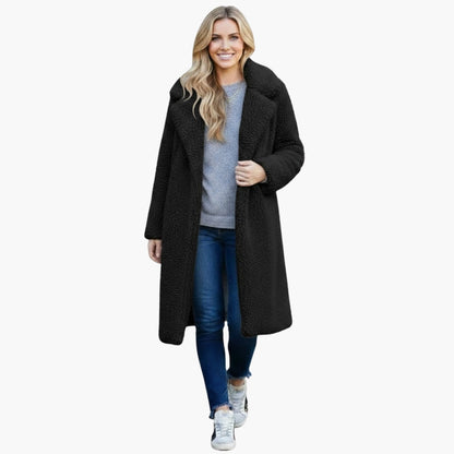 Luxurious Faux Fur Women's Long Coat with Wide Collar