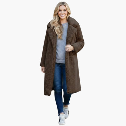 Luxurious Faux Fur Women's Long Coat with Wide Collar