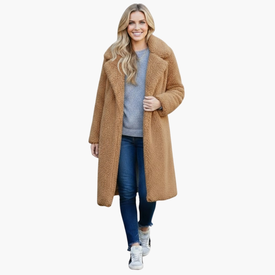 Luxurious Faux Fur Women's Long Coat with Wide Collar