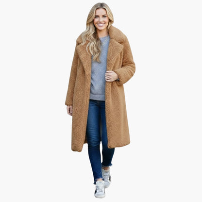 Luxurious Faux Fur Women's Long Coat with Wide Collar