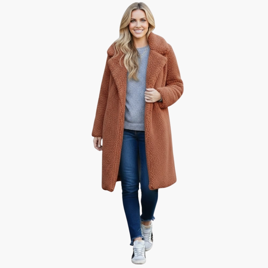 Luxurious Faux Fur Women's Long Coat with Wide Collar