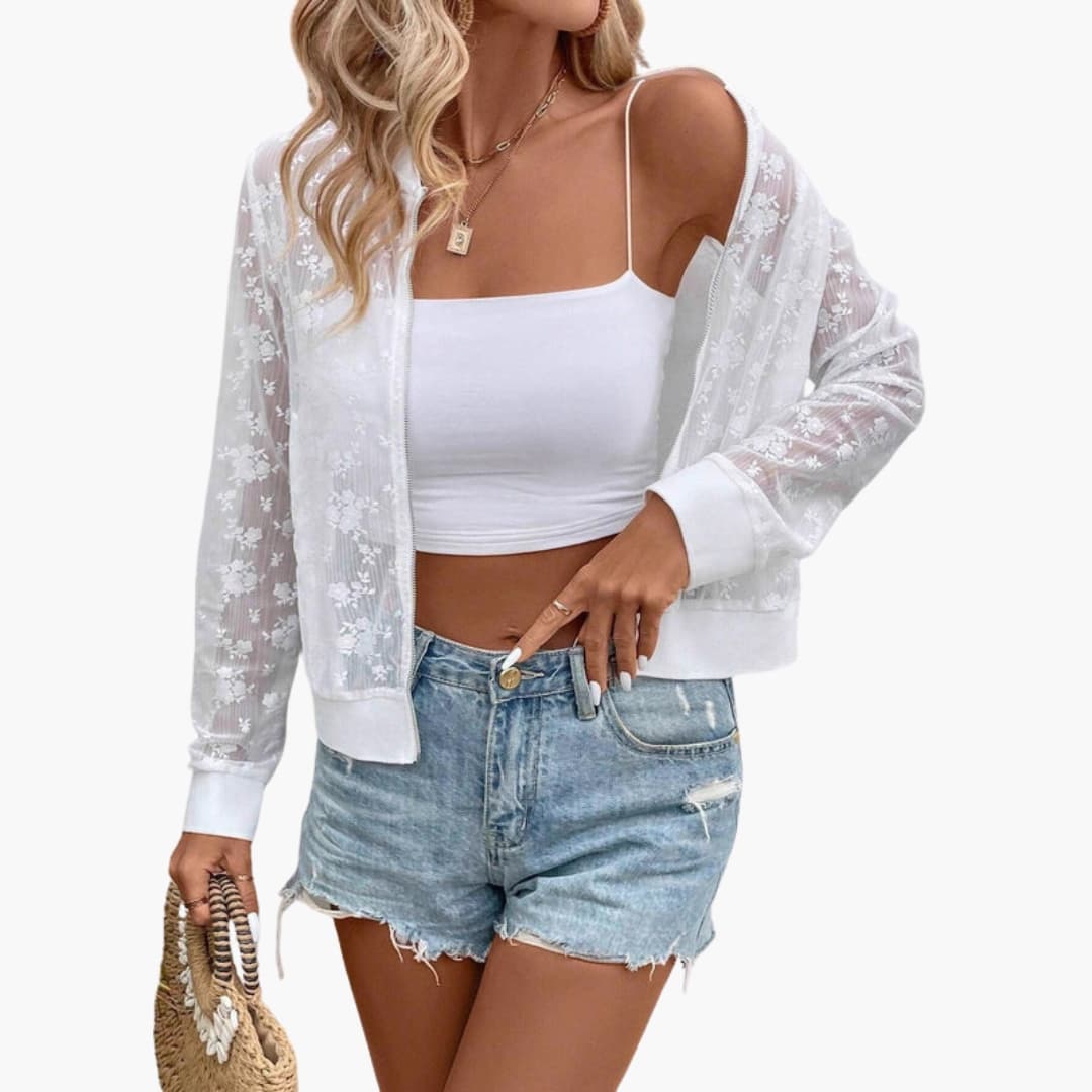Clear Women's Floral Embellished Bomber Jacket - Olytrend