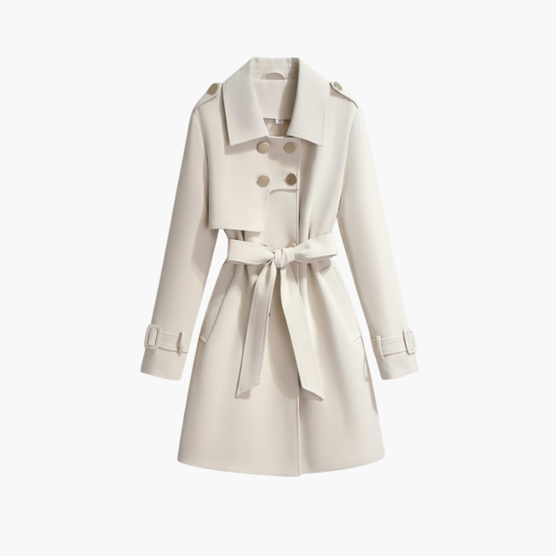 Classic Double Breasted Ladies Coat with Belt - Olytrend
