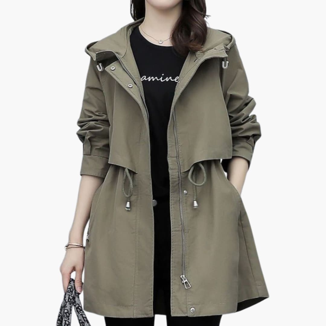 Ladies Waterproof Parka with Hood and Adjustable Waist
