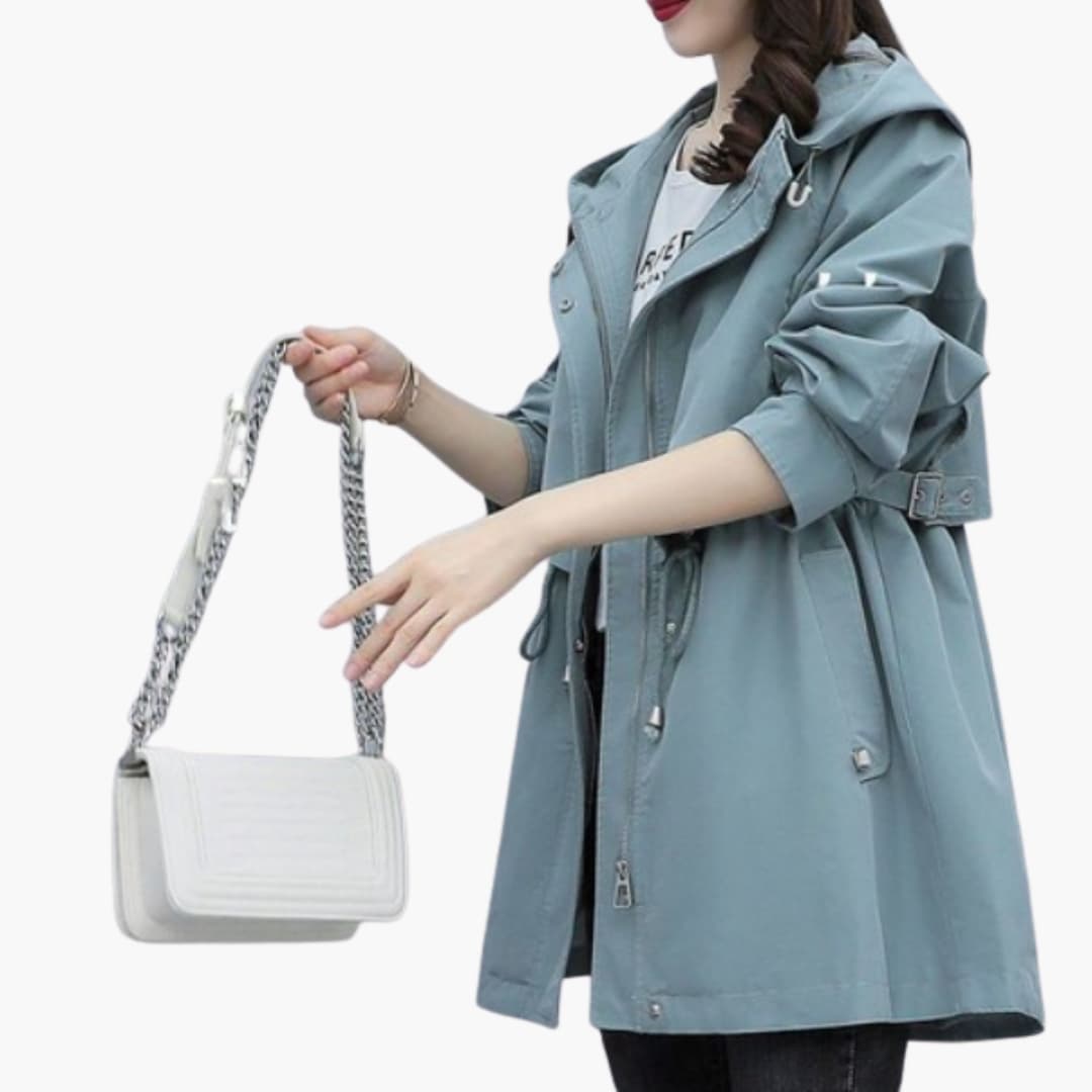 Ladies Waterproof Parka with Hood and Adjustable Waist