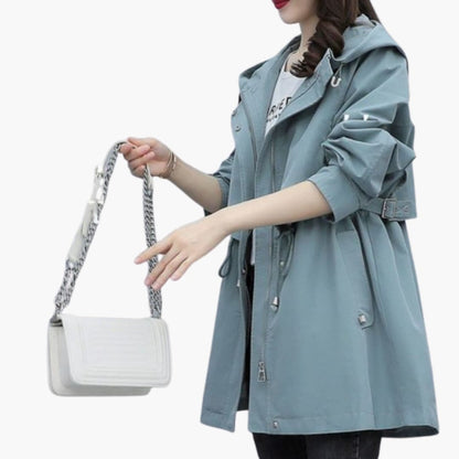 Ladies Waterproof Parka with Hood and Adjustable Waist