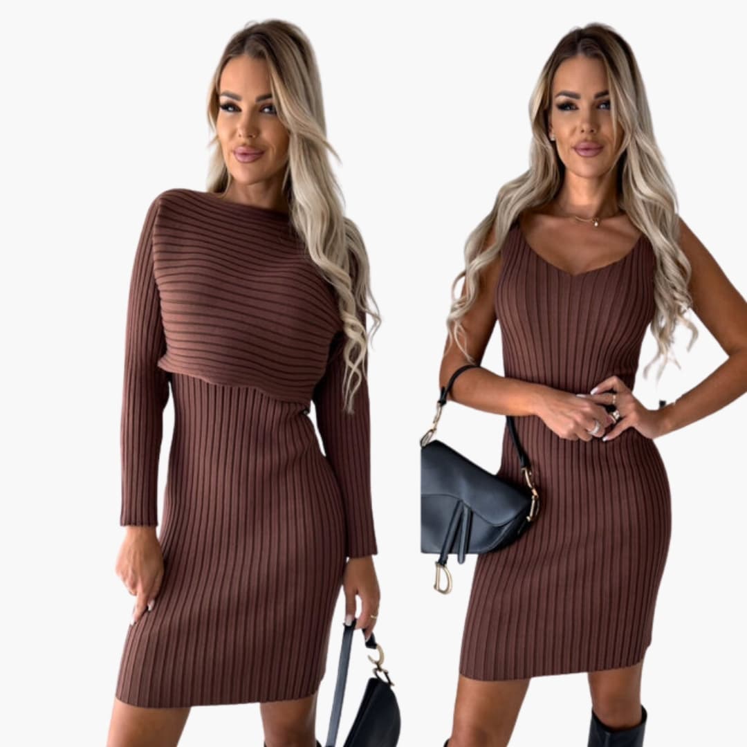 Ladies 2 Piece Outfit Sleeveless Dress and Cardigan - Olytrend