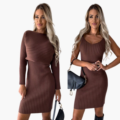 Ladies 2 Piece Outfit Sleeveless Dress and Cardigan - Olytrend