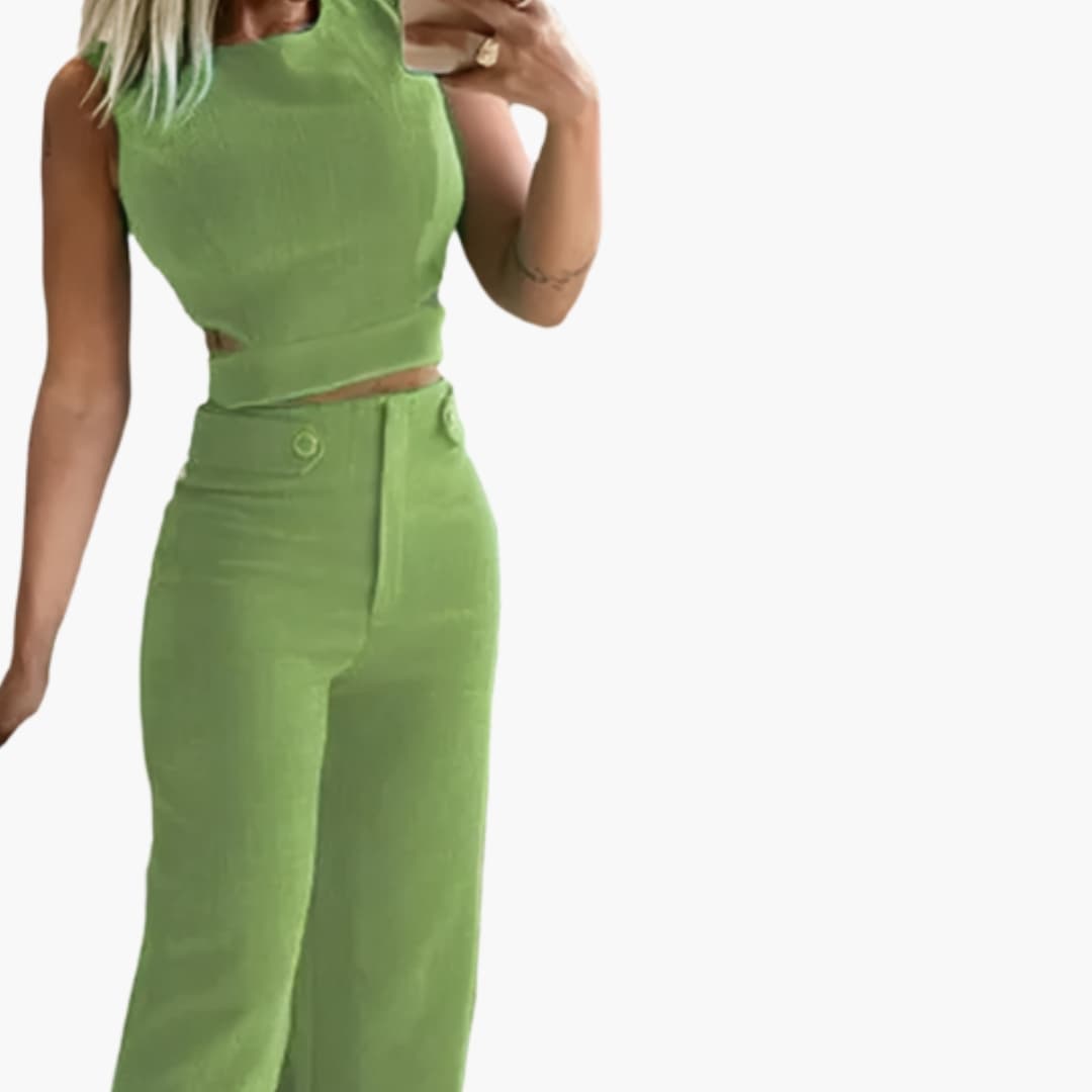 Ladies 2 Piece Crop Top High Waisted Pant Set - Olytrend