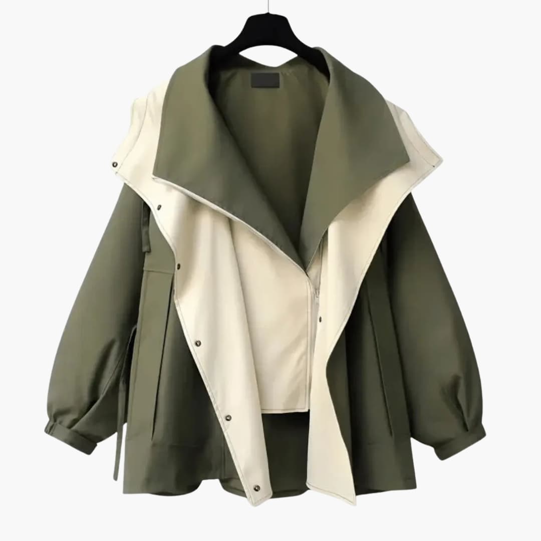 Ladies Double Tone Coat with Oversized Collar and Snap Fasteners