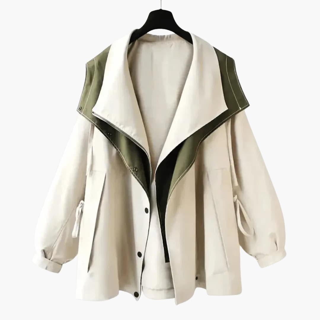 Ladies Double Tone Coat with Oversized Collar and Snap Fasteners