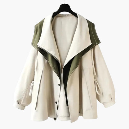 Ladies Double Tone Coat with Oversized Collar and Snap Fasteners